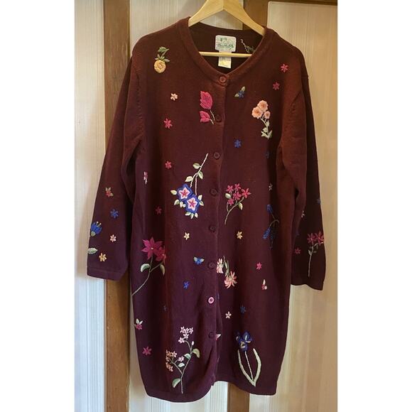 The Quaker Factory Vintage Floral Embroidered Knit Cardigan Kimono Sweater 1X - Picture 1 of 11